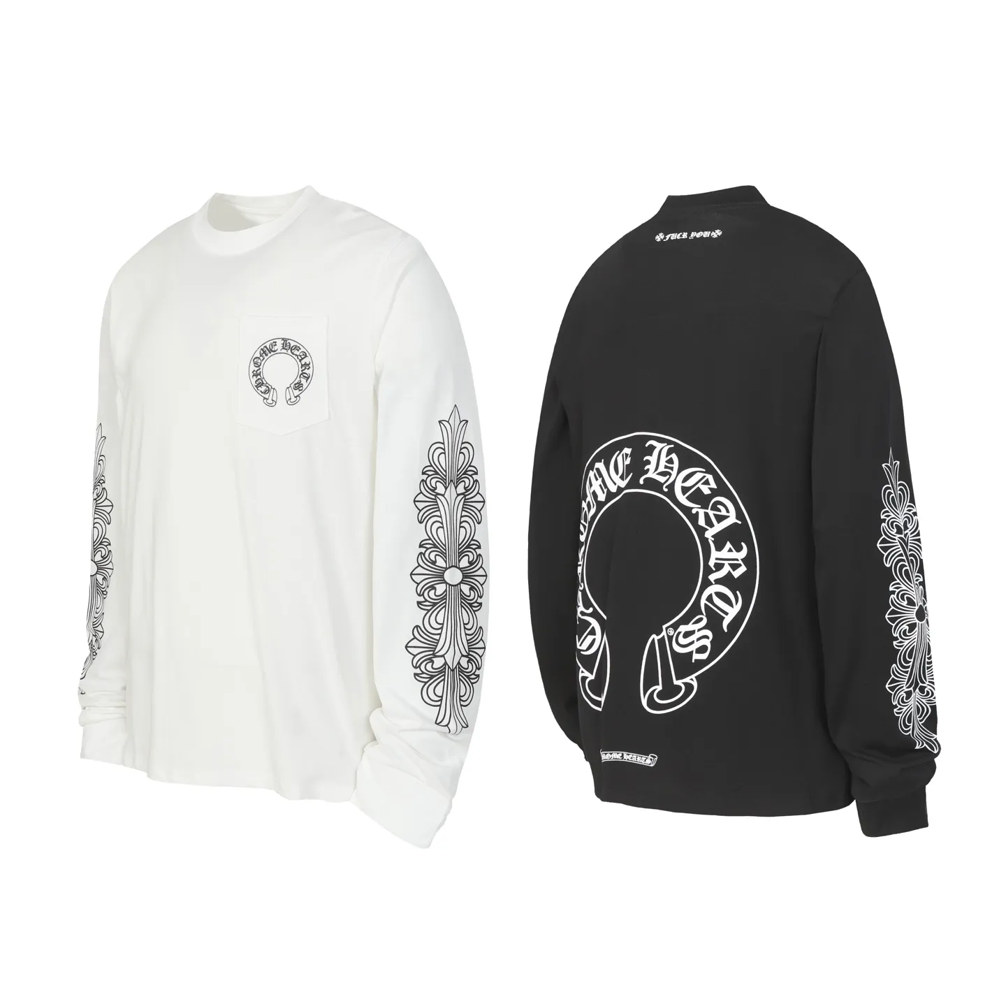 P150 cross-border model, please do not place an order if you pursue perfection -Chrome Hearts/Chrome Hearts 23ss scroll horseshoe Sanskrit printed popular long-sleeved T-shirt -High weight, high density and high quality, soft, delicate and skin-friendly wool, soft and silky to the touch, excellent warmth and skin-friendly properties -Customized weaving and dyeing, no color difference, no matter the fabric or workmanship details, beat the ordinary version on the market -Colour: black white -Size: S M L XL